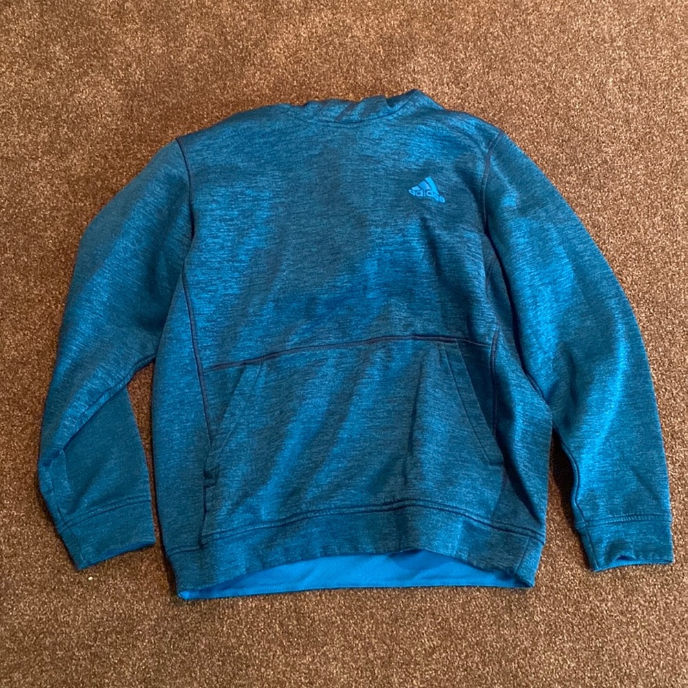 Turquoise and blue Adidas hoodie.
